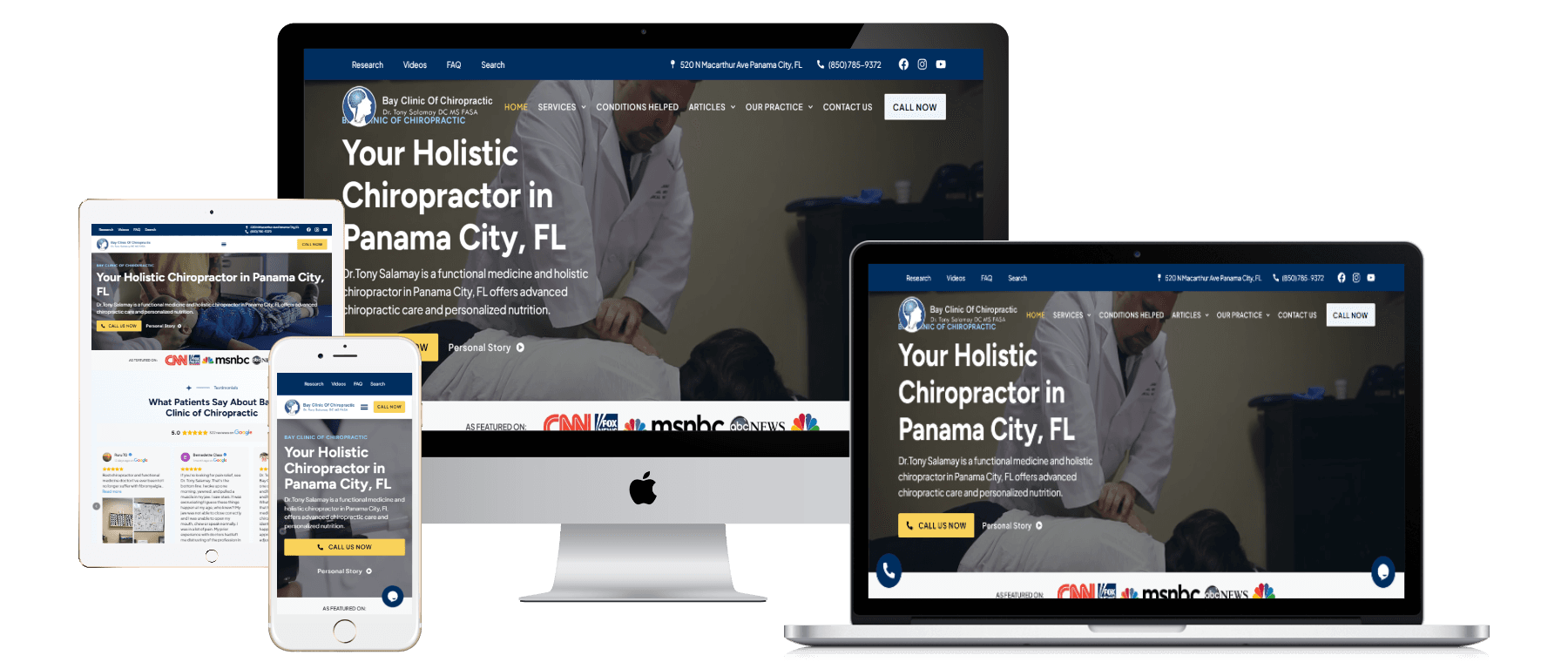 Bay Clinic of Chiropractic website responsive mockups