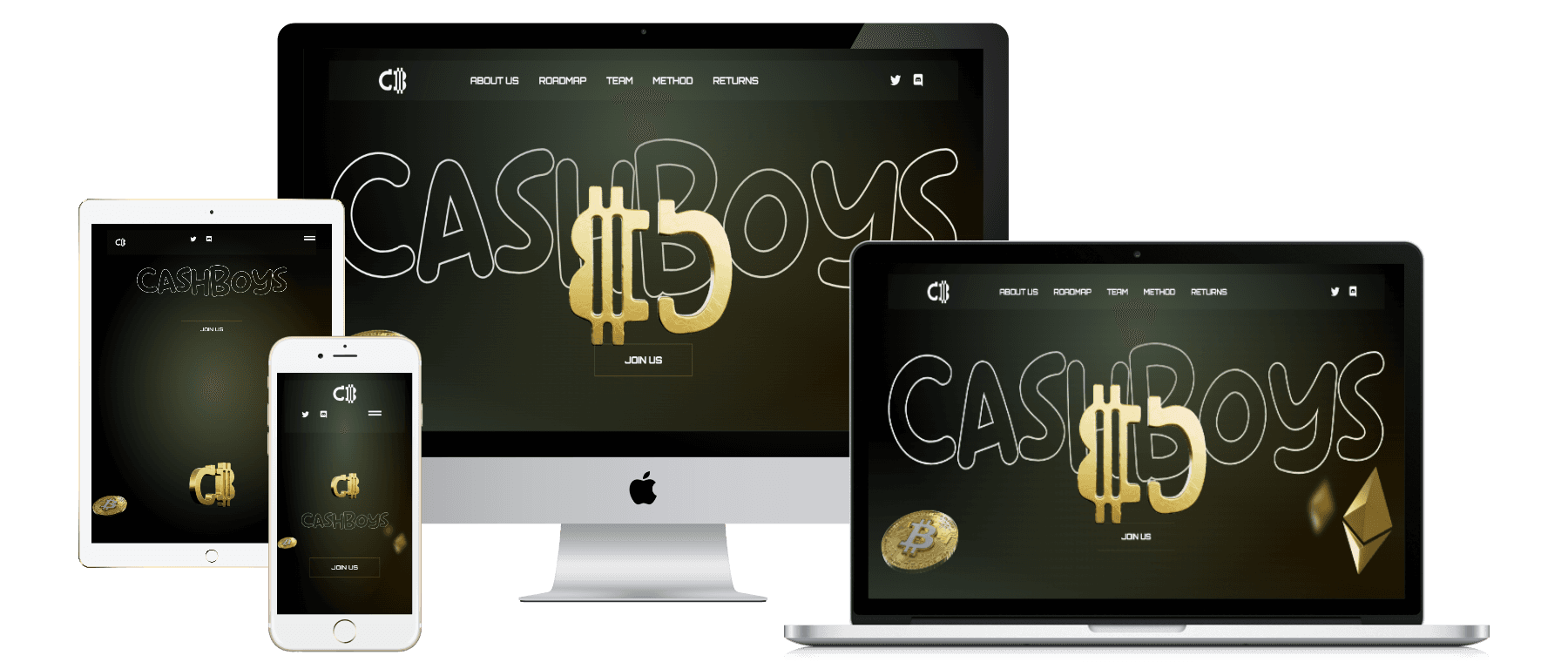 Cash Boys website responsive mockups