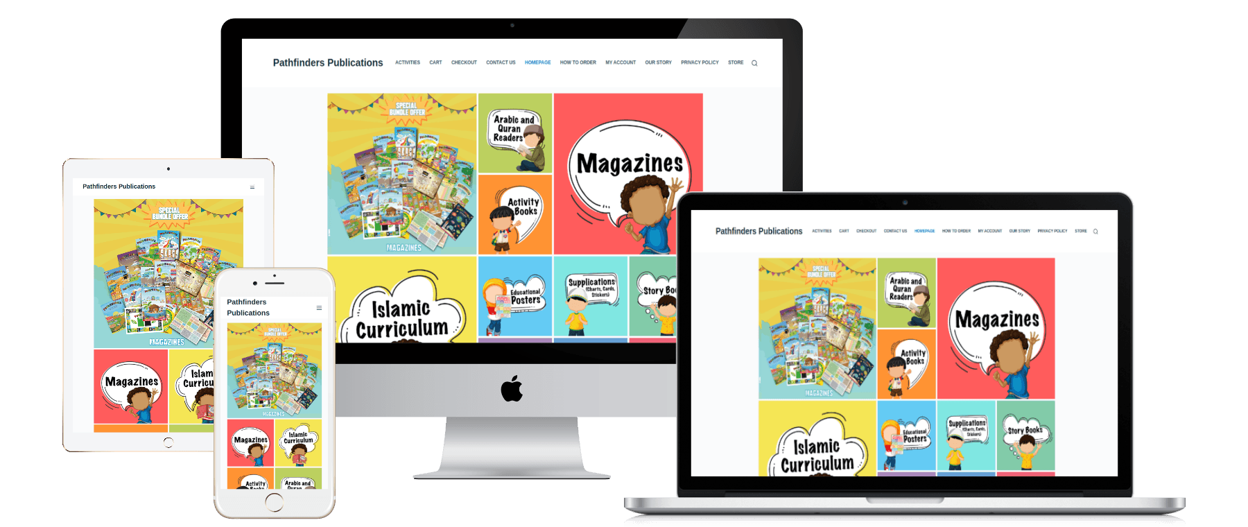 Pathfinders Publications website responsive mockups