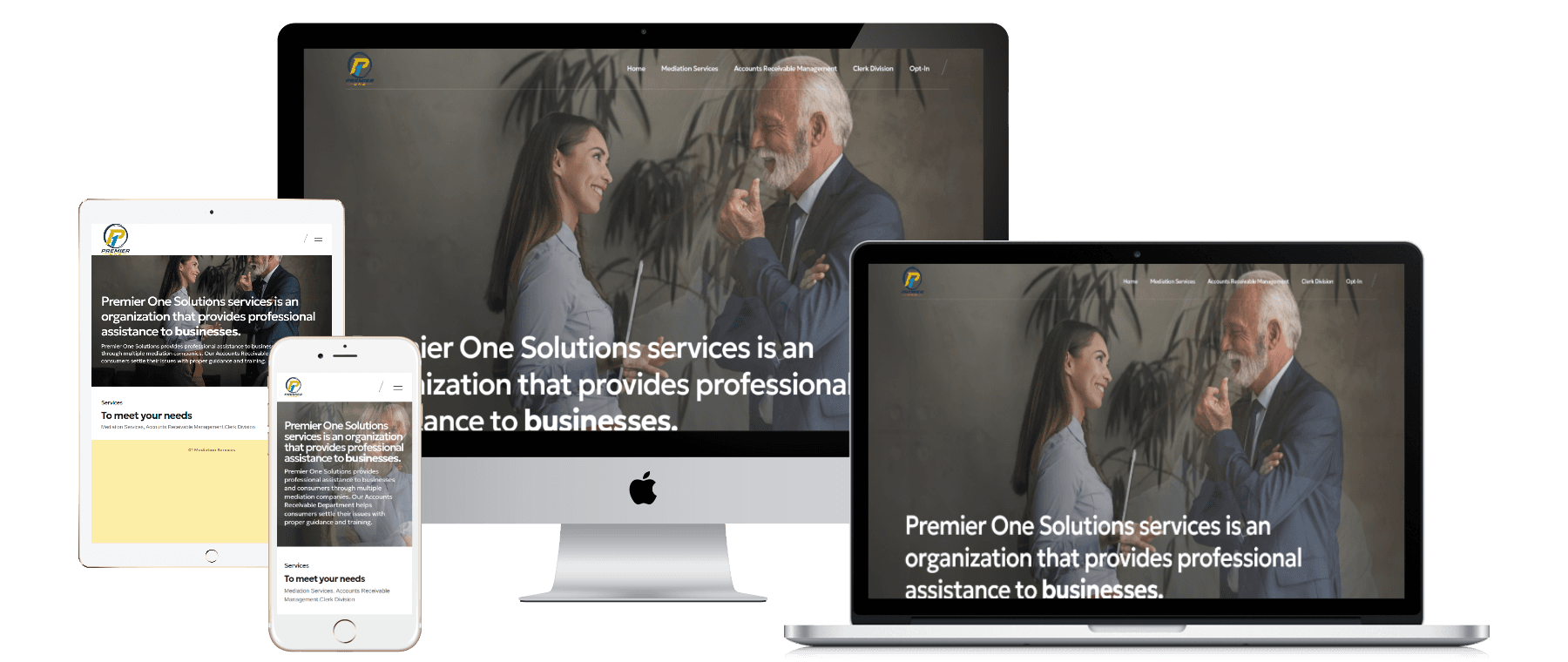 Premier One Solutions website responsive mockups