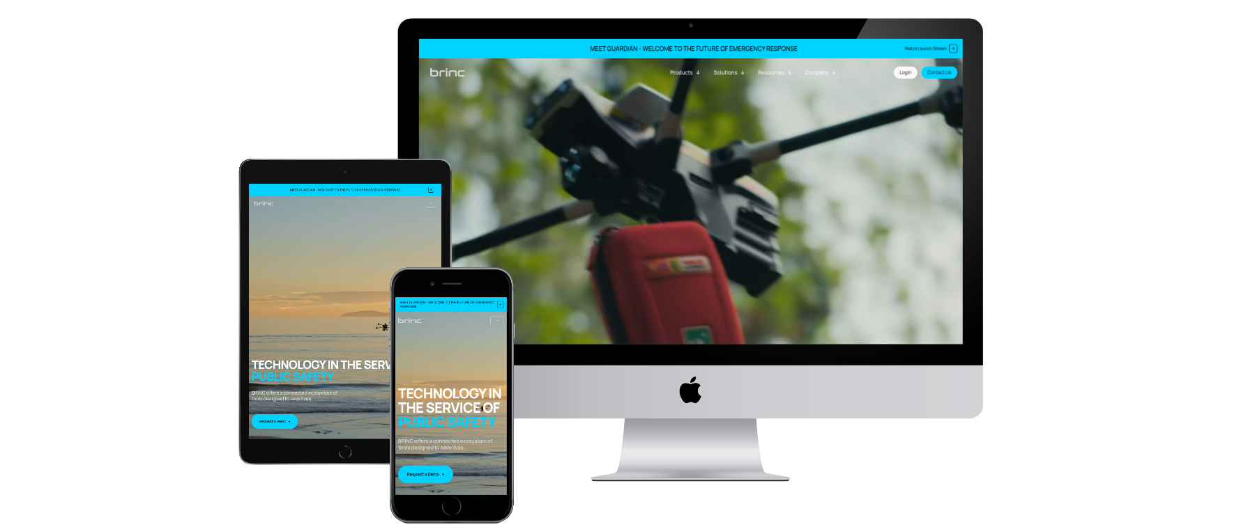 BRINC multi-device presentation on dark background
