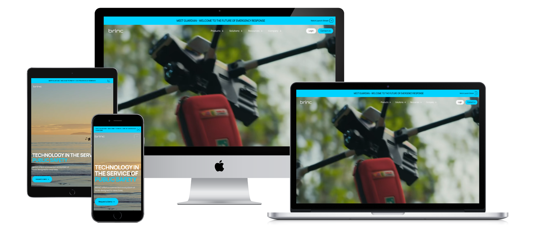 BRINC responsive website mockup on dark background