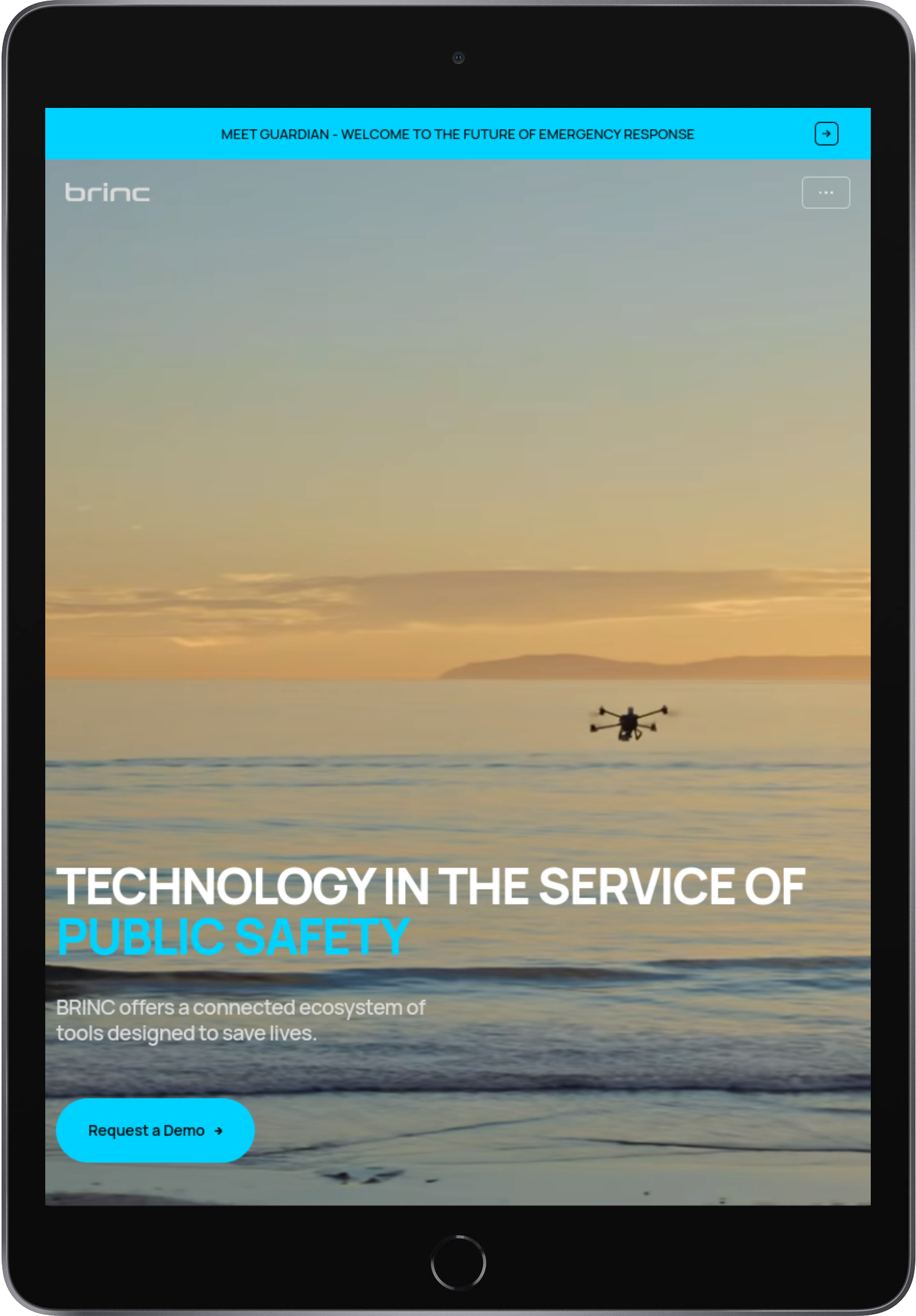 BRINC tablet mockup on dark background