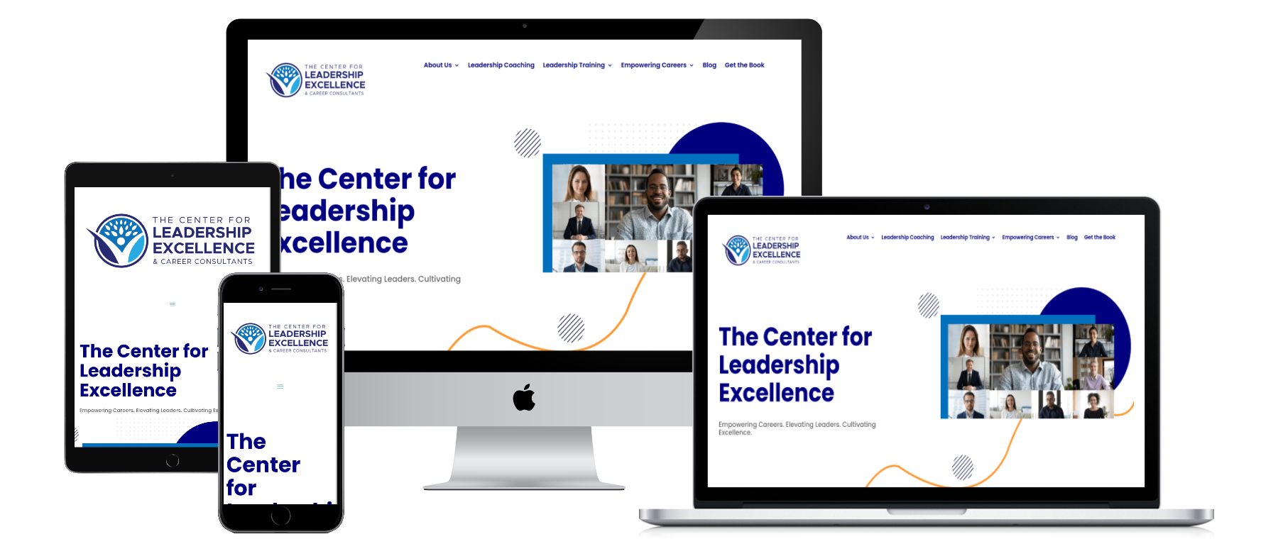 CLE Indy responsive website mockup on dark background