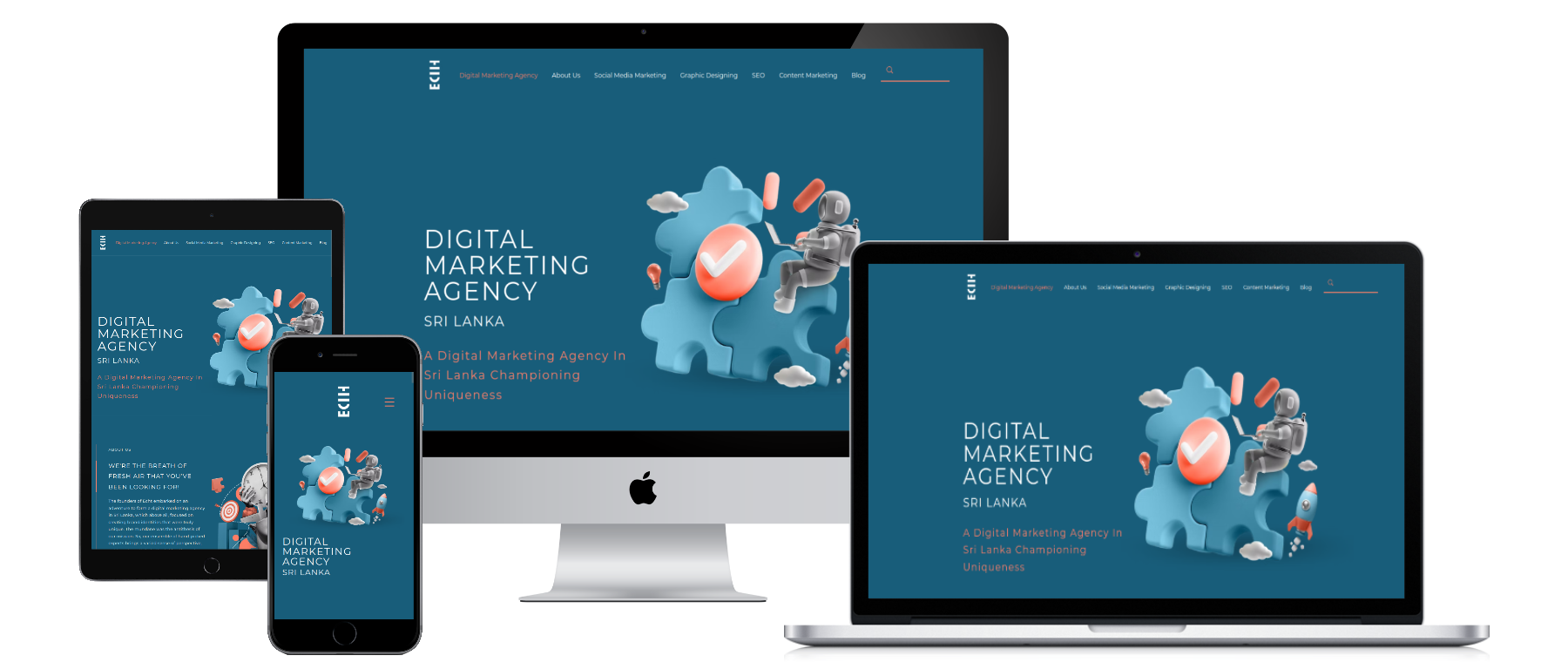 Echt Social responsive website mockup on dark background