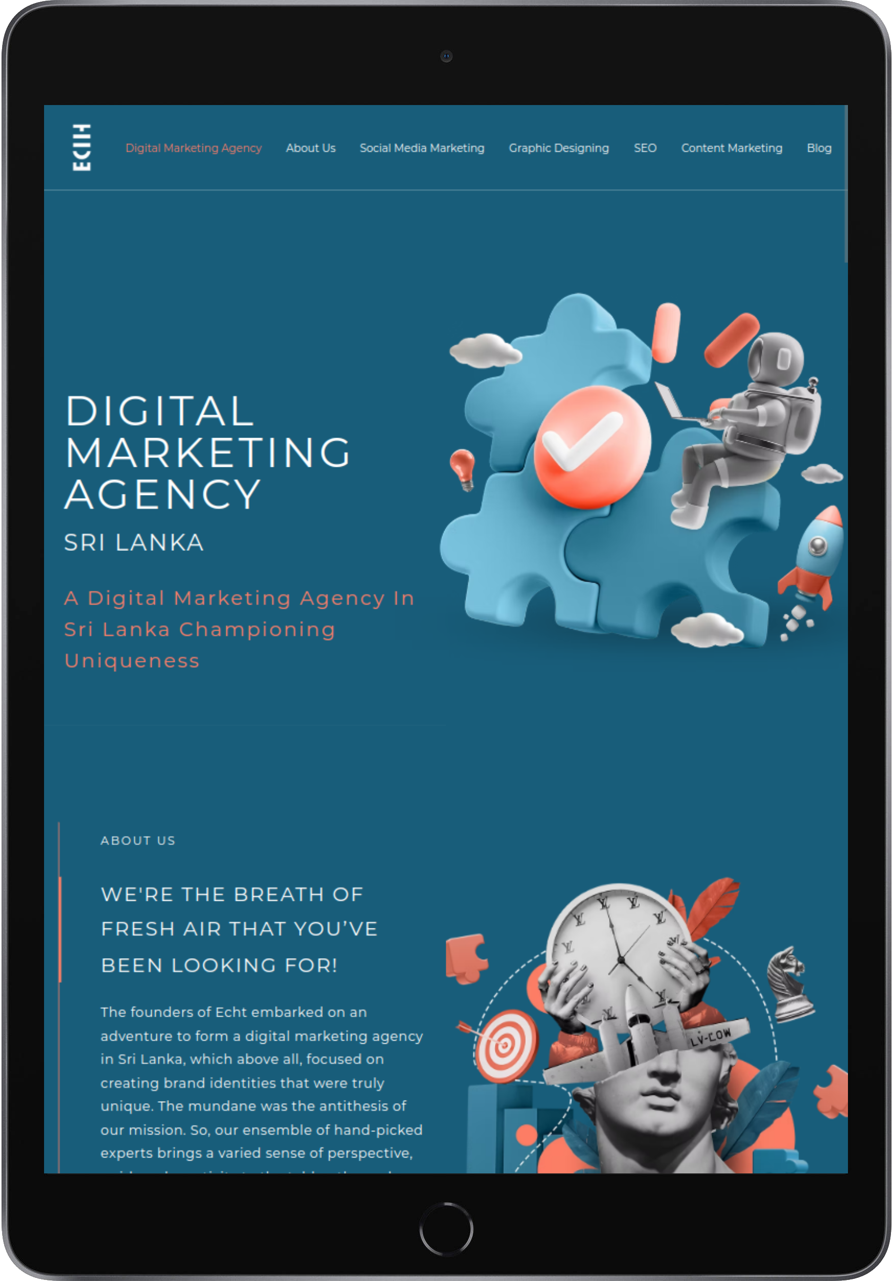 Echt Social tablet mockup on dark background