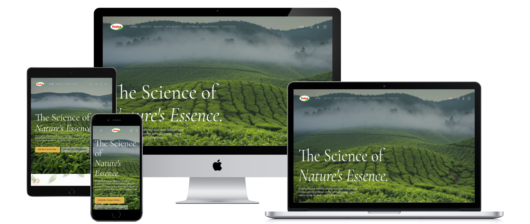 Fadna responsive website mockup on dark background