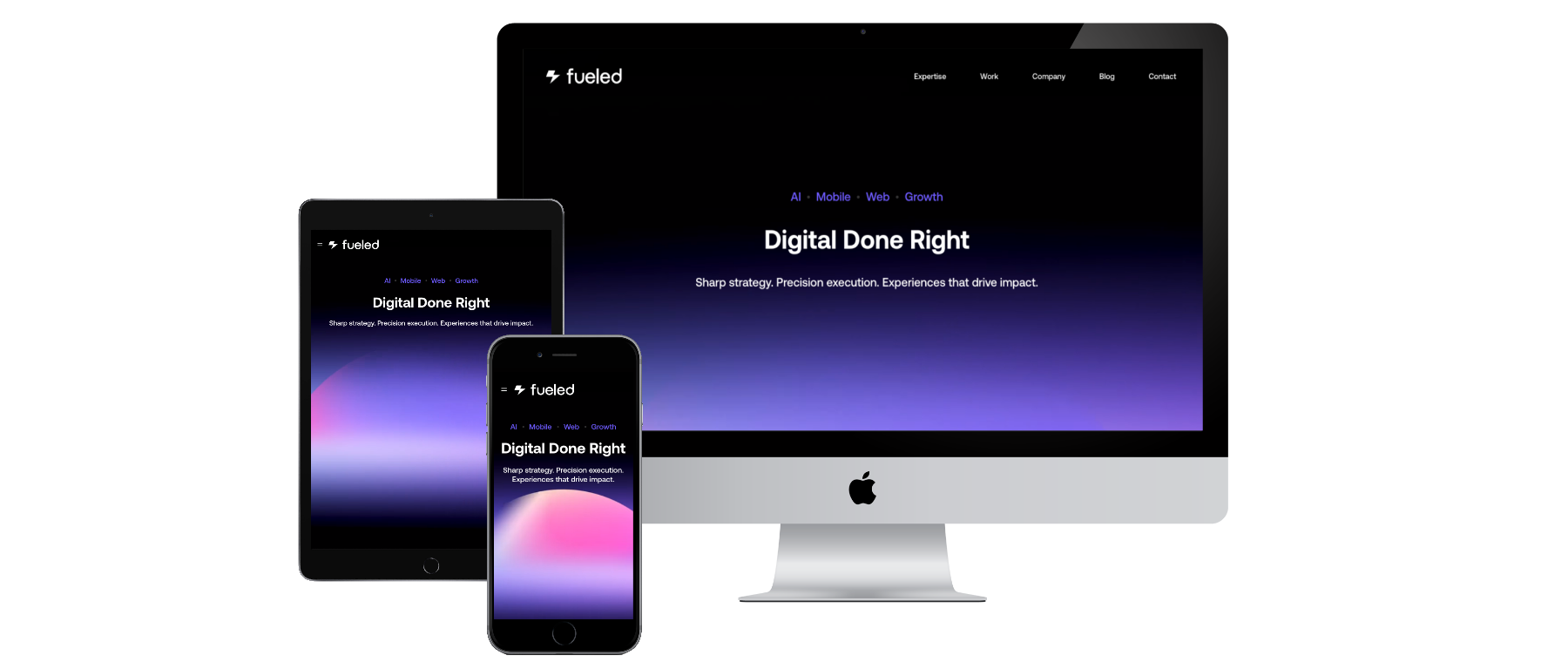 Fueled multi-device presentation on dark background