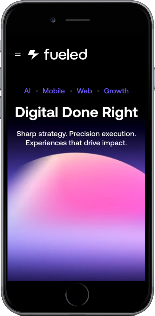 Fueled mobile mockup on dark background