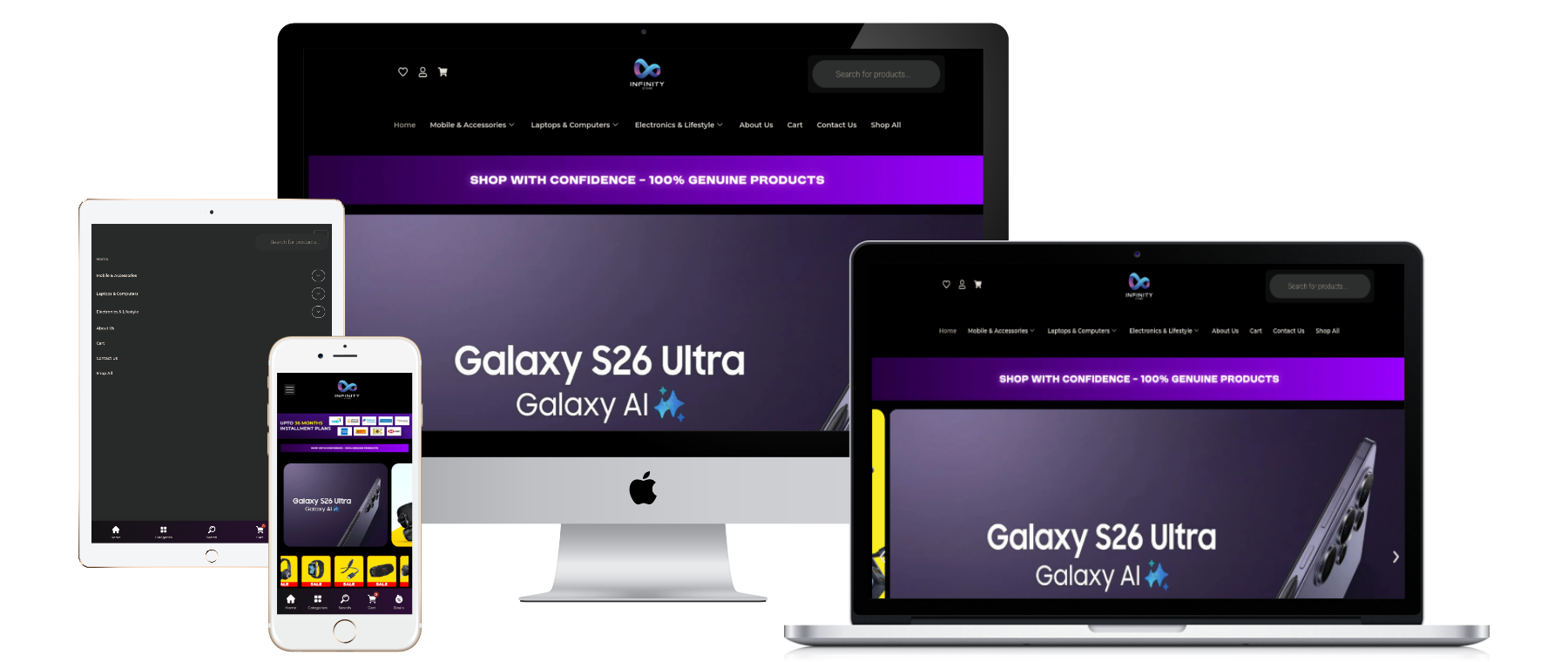 INFINITY STORE responsive website mockups