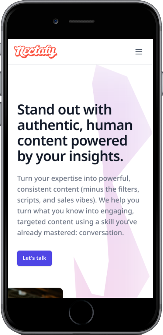 Nectafy mobile mockup on dark background