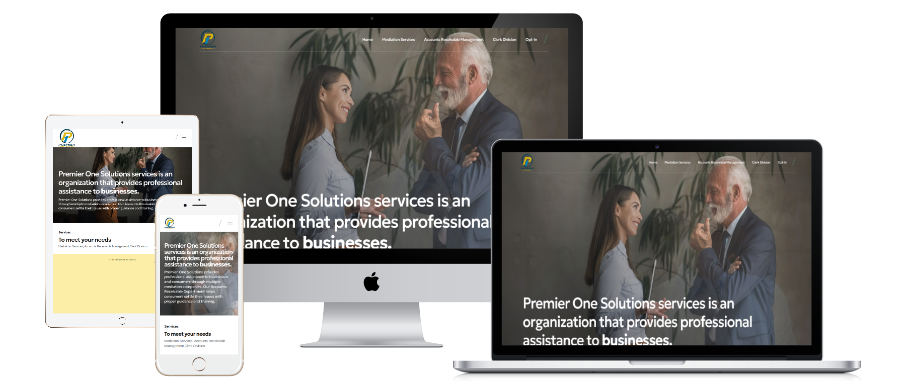 PREMIER ONE SOLUTIONS responsive website mockups