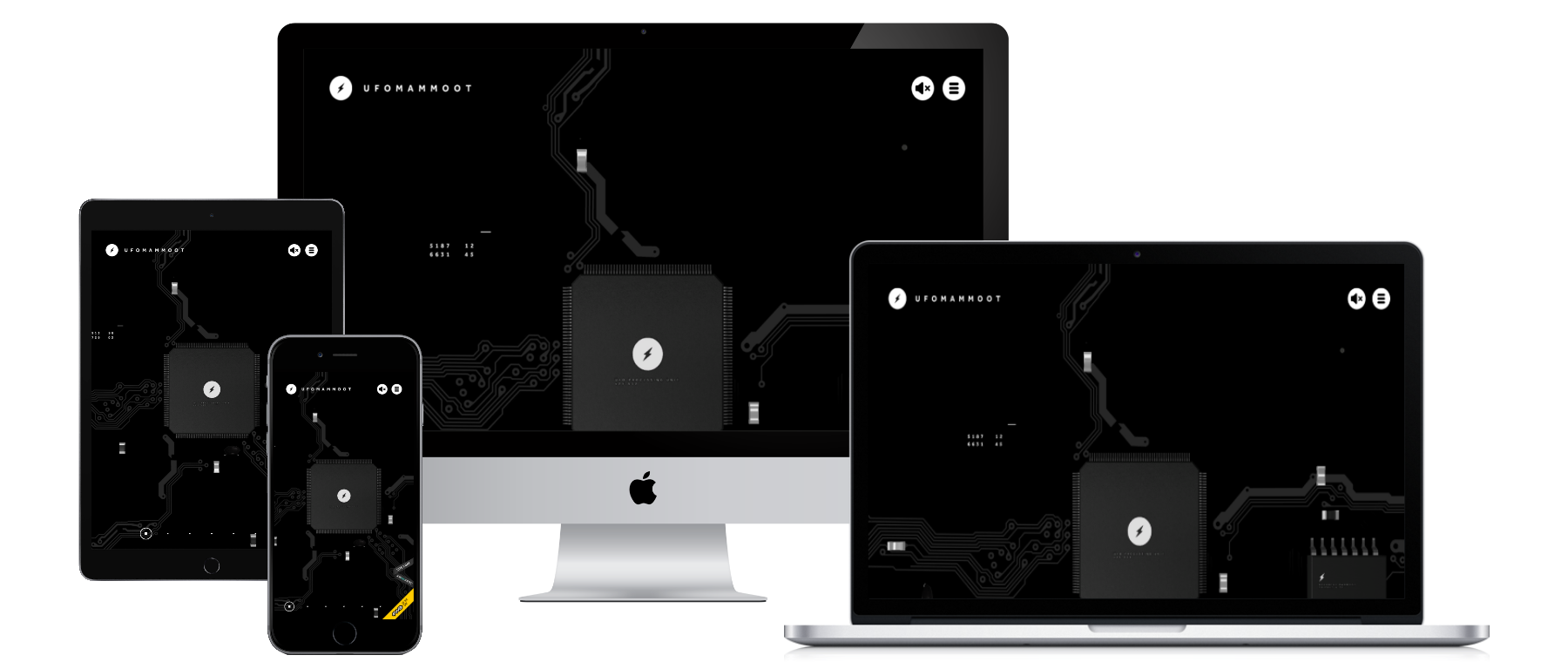 UFOMAMMOOT responsive website mockup on dark background